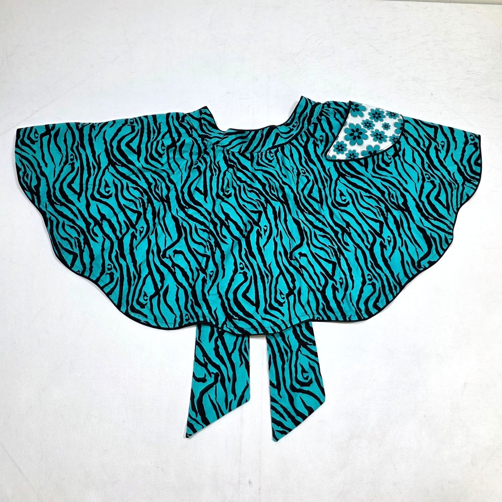 Reversible Retro Apron Women OS Teal Zebra Floral Animal Print Bold Eclectic